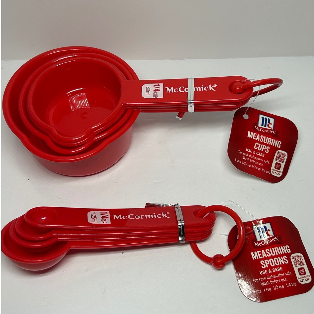 McCormick Red Measuring Cups and Spoons Set Kitchen Baking‎ Cooking Tools New